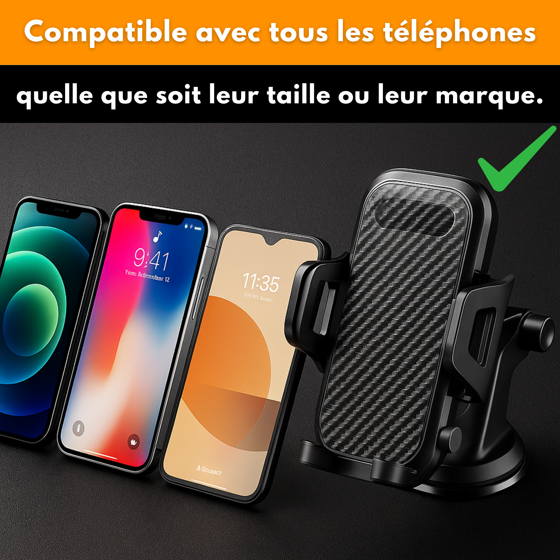 Support téléphone voiture avec ventouse et rotation 360°