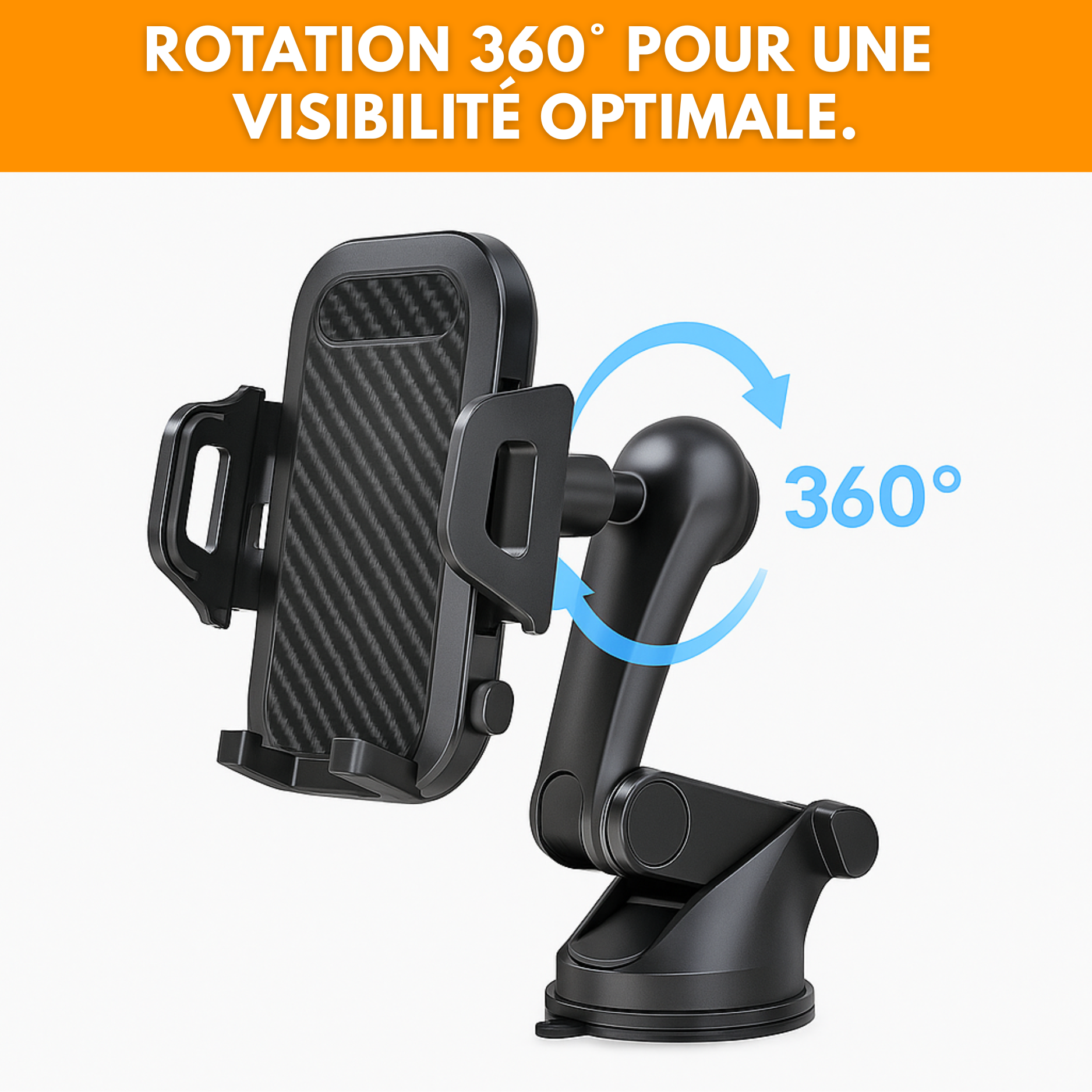 Support téléphone voiture avec ventouse et rotation 360°