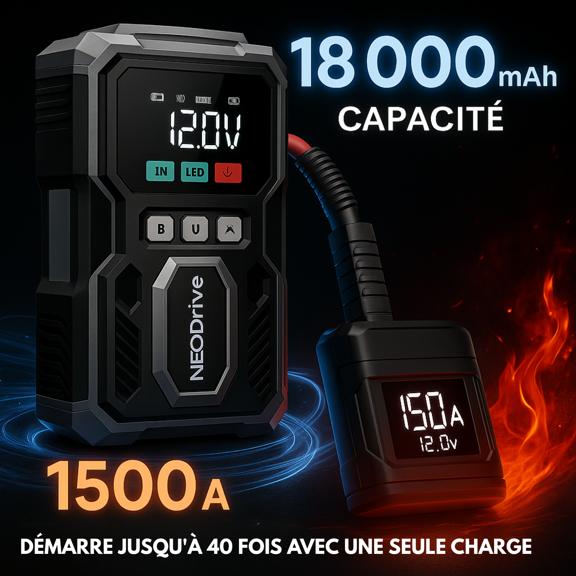 Démarreur de batterie portable avec compresseur d'air - Démarreur de batterie de voiture avec compresseur d'air multifonctionnelle Démarreur de batterie portable avec compresseur d'air - Démarreur de batterie de voiture avec compresseur d'air multifonctionnelle