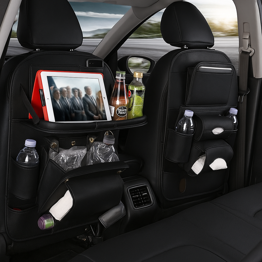 Organisateur de Siège Voiture en Cuir PU avec Table Pliable