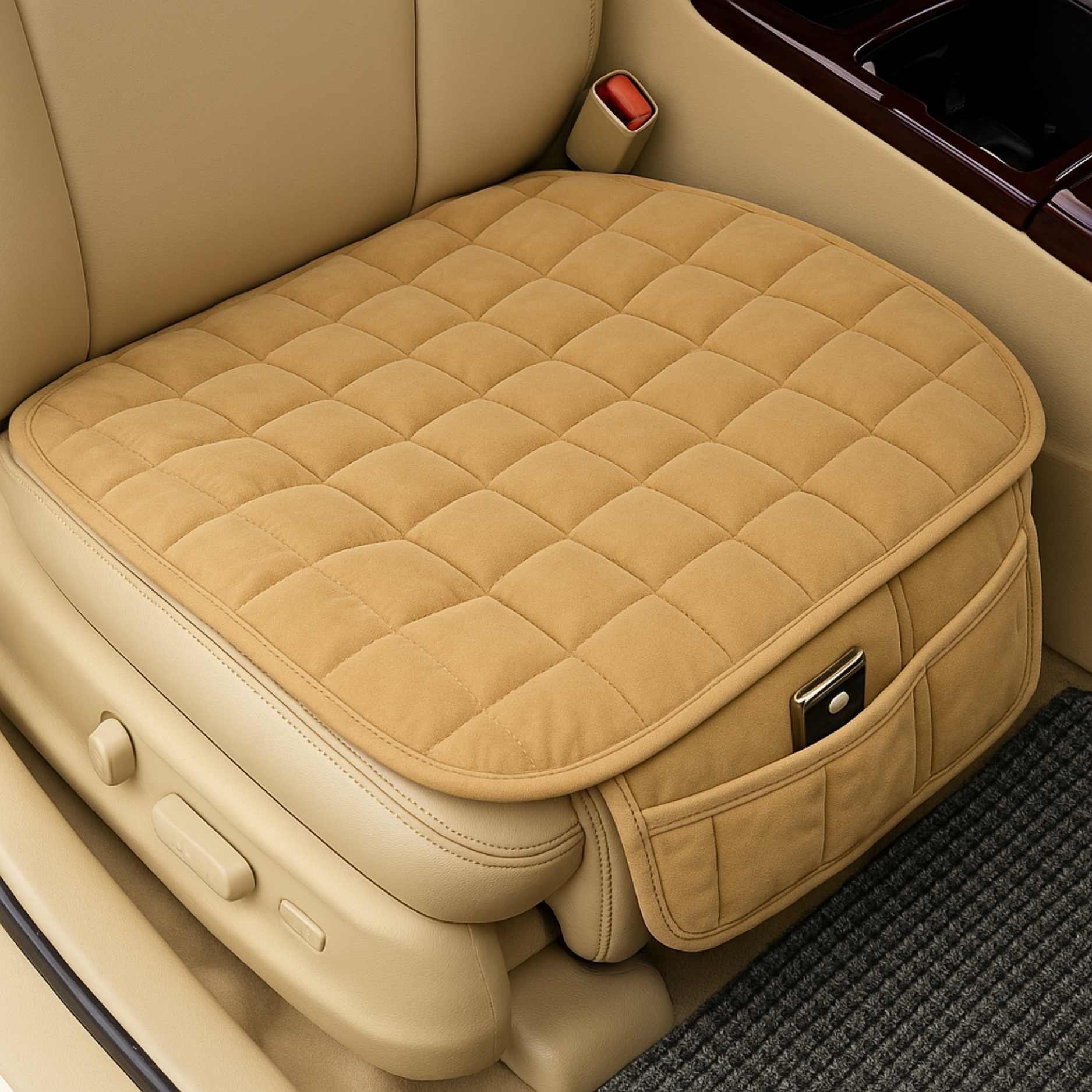 Coussin de siège voiture confortable – Housse matelassée antidérapante, protection universelle en cuir pour siège auto