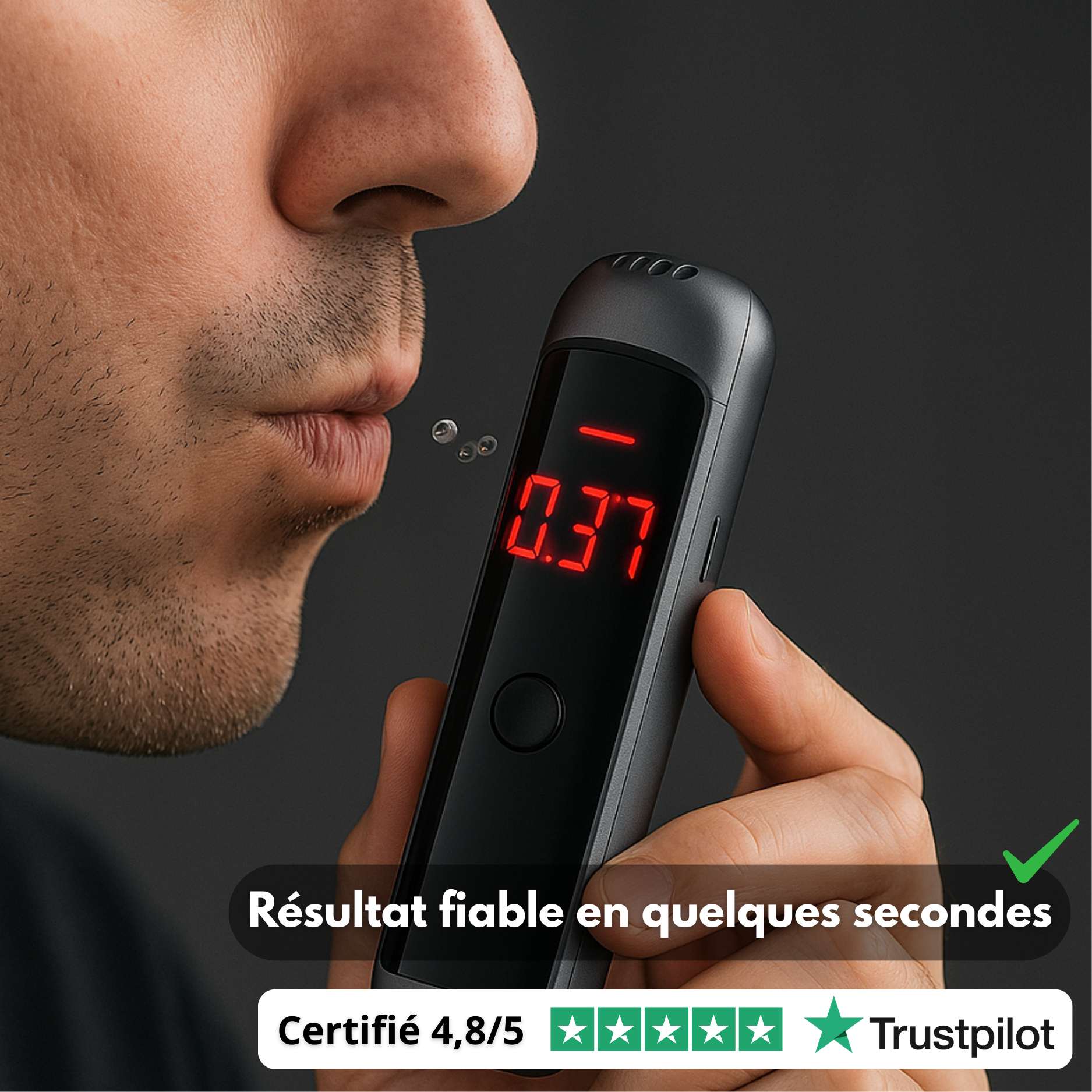 IBACheck Éthylotest Électronique Portable - Éthylomètre Avec Écran LED, 4 Unités De Mesure, Précision Semi-Conducteur