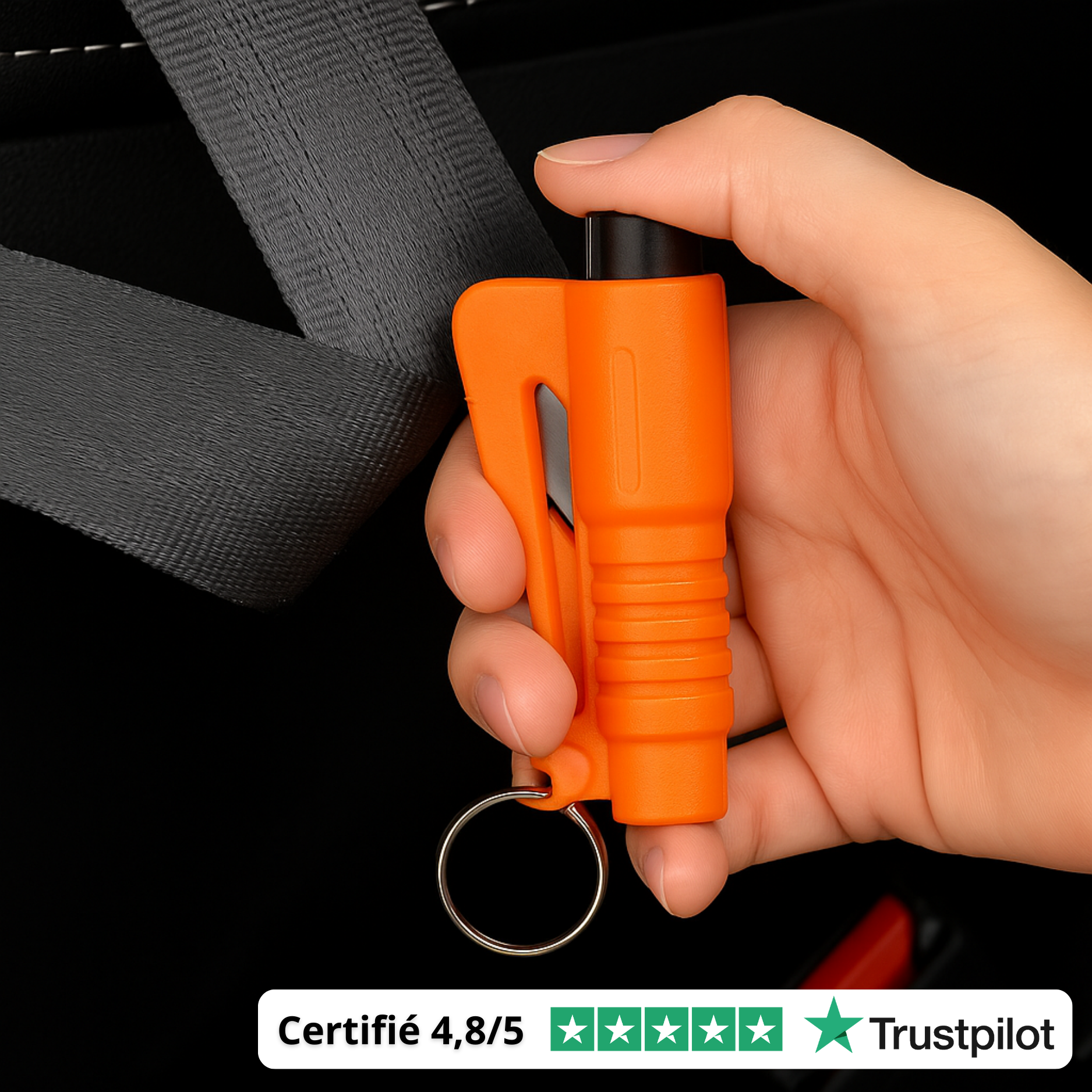 Outil de Sécurité Voiture 3-en-1 – Brise-Vitre, Coupe-Ceinture & Marteau de Secours