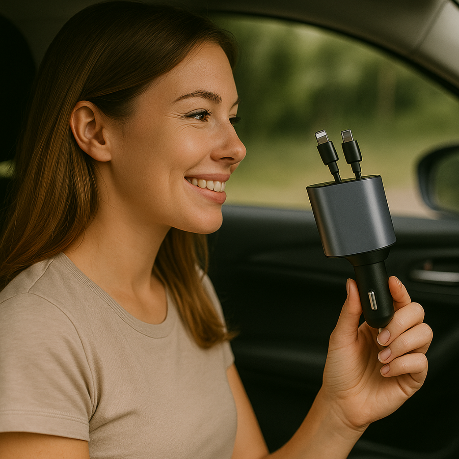 Chargeur Voiture 4-en-1 Rétractable avec Écran LED – Compatible Tous Téléphones Depuis 2010