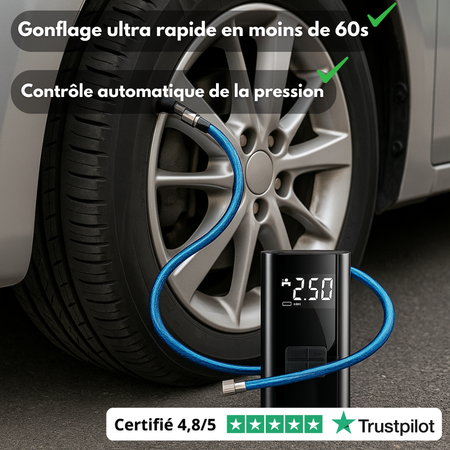 Compresseur d'Air Portable Voiture – Avec Écran LED & Batterie Rechargeable