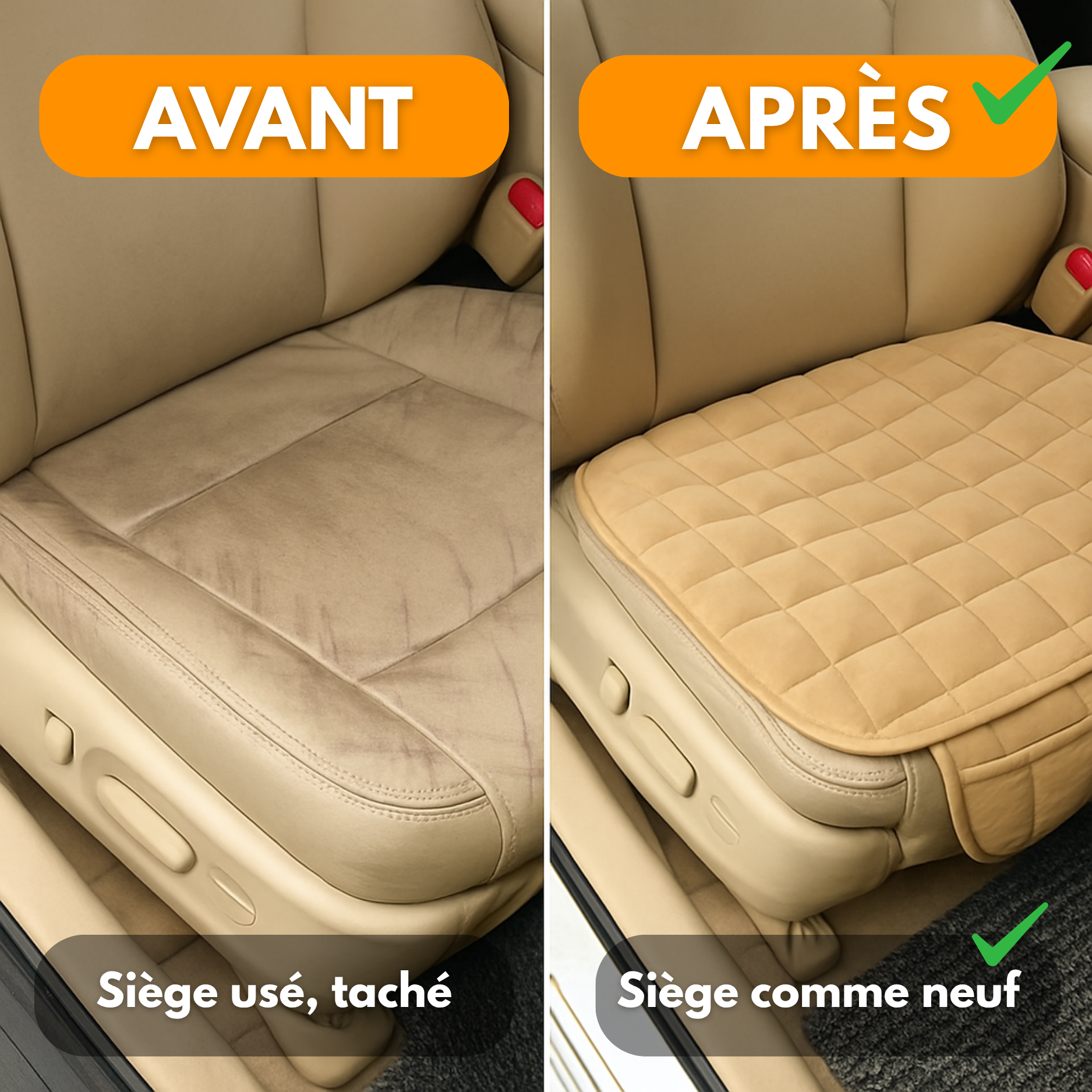 Coussin de siège voiture confortable – Housse matelassée antidérapante, protection universelle en cuir pour siège auto