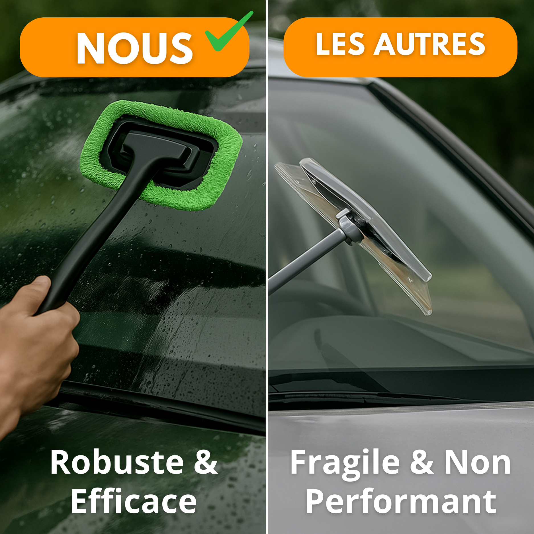 Brosse de nettoyage pour pare-brise – tête microfibre orientable et manche long