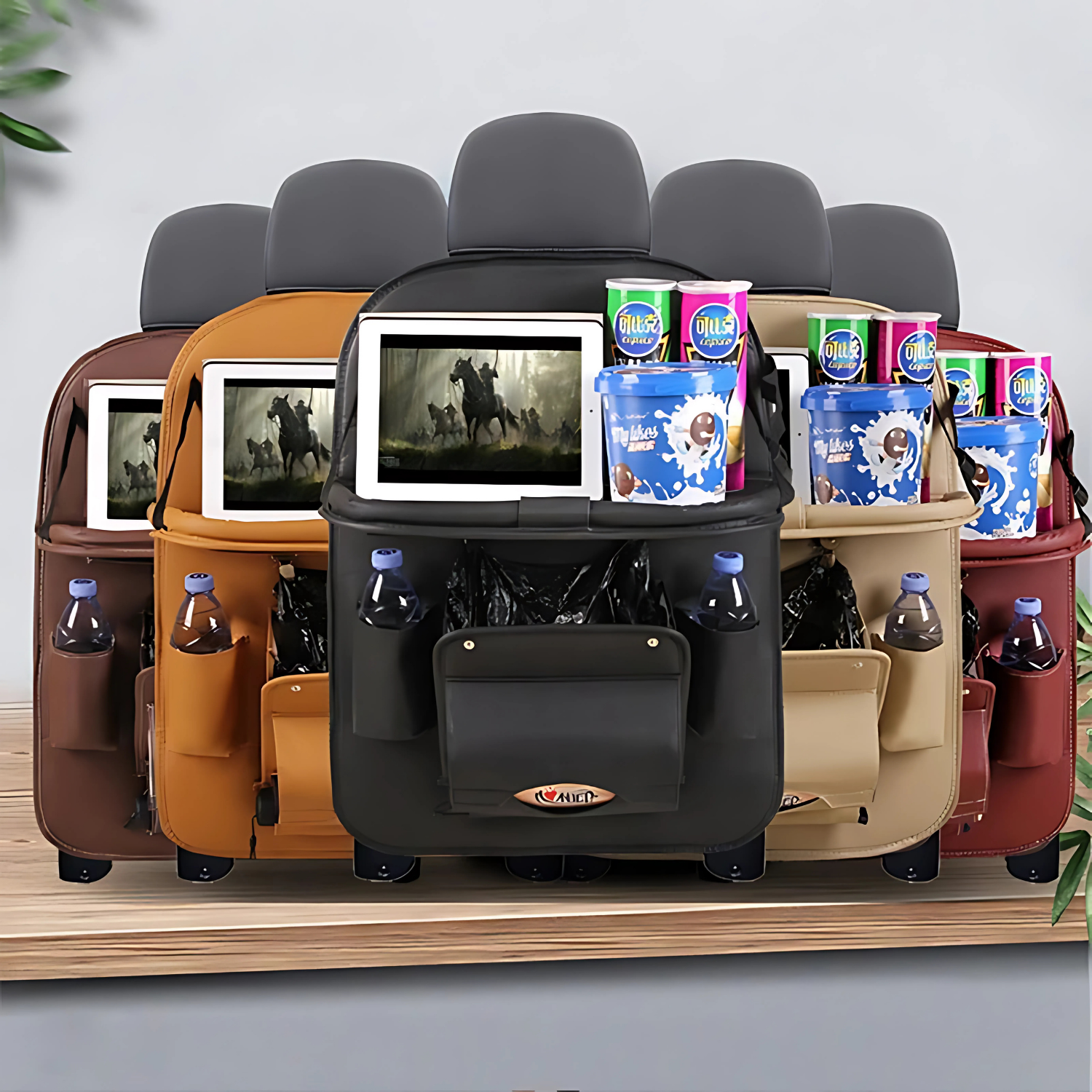 Organisateur de Siège Voiture en Cuir PU avec Table Pliable