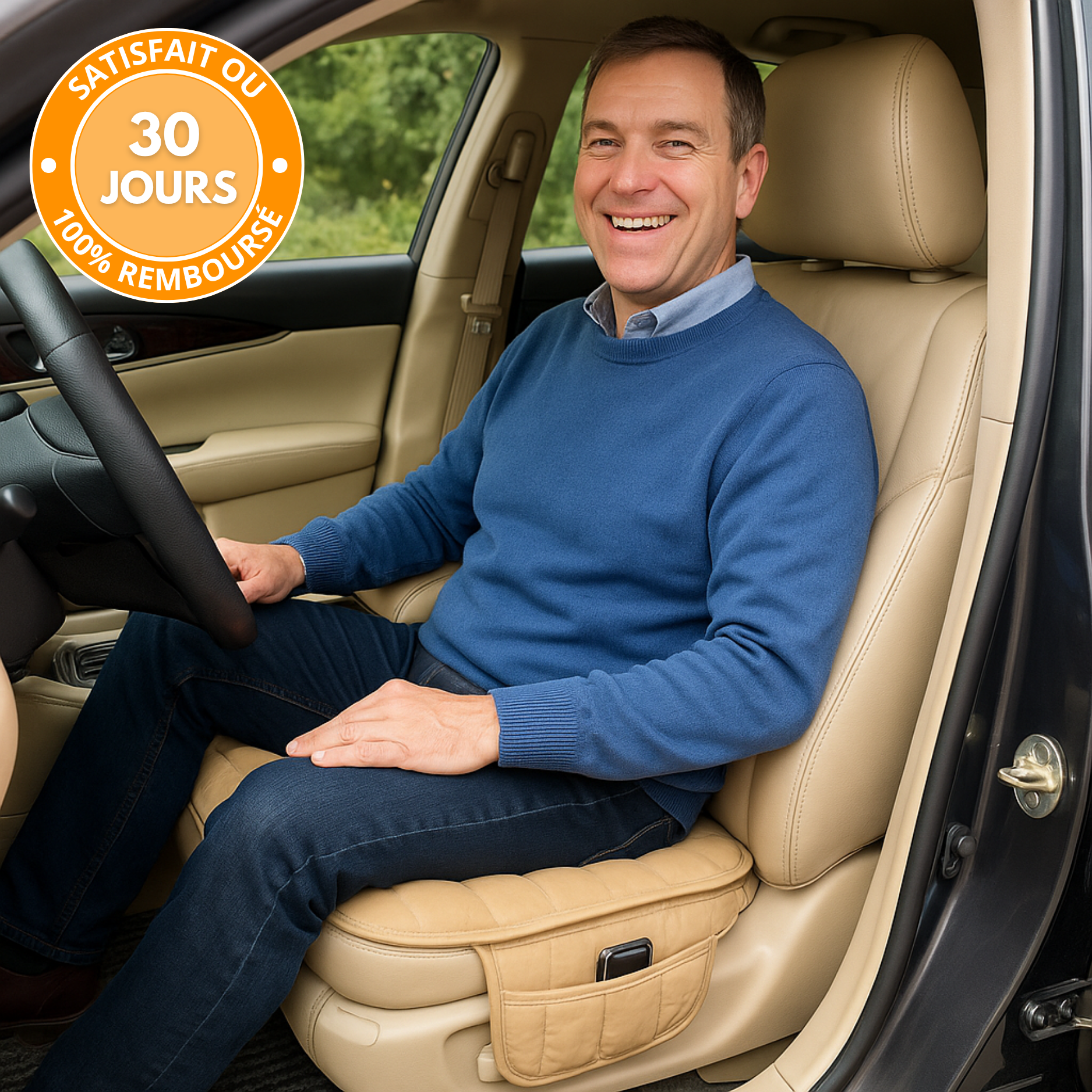 Coussin de siège voiture confortable – Housse matelassée antidérapante, protection universelle en cuir pour siège auto