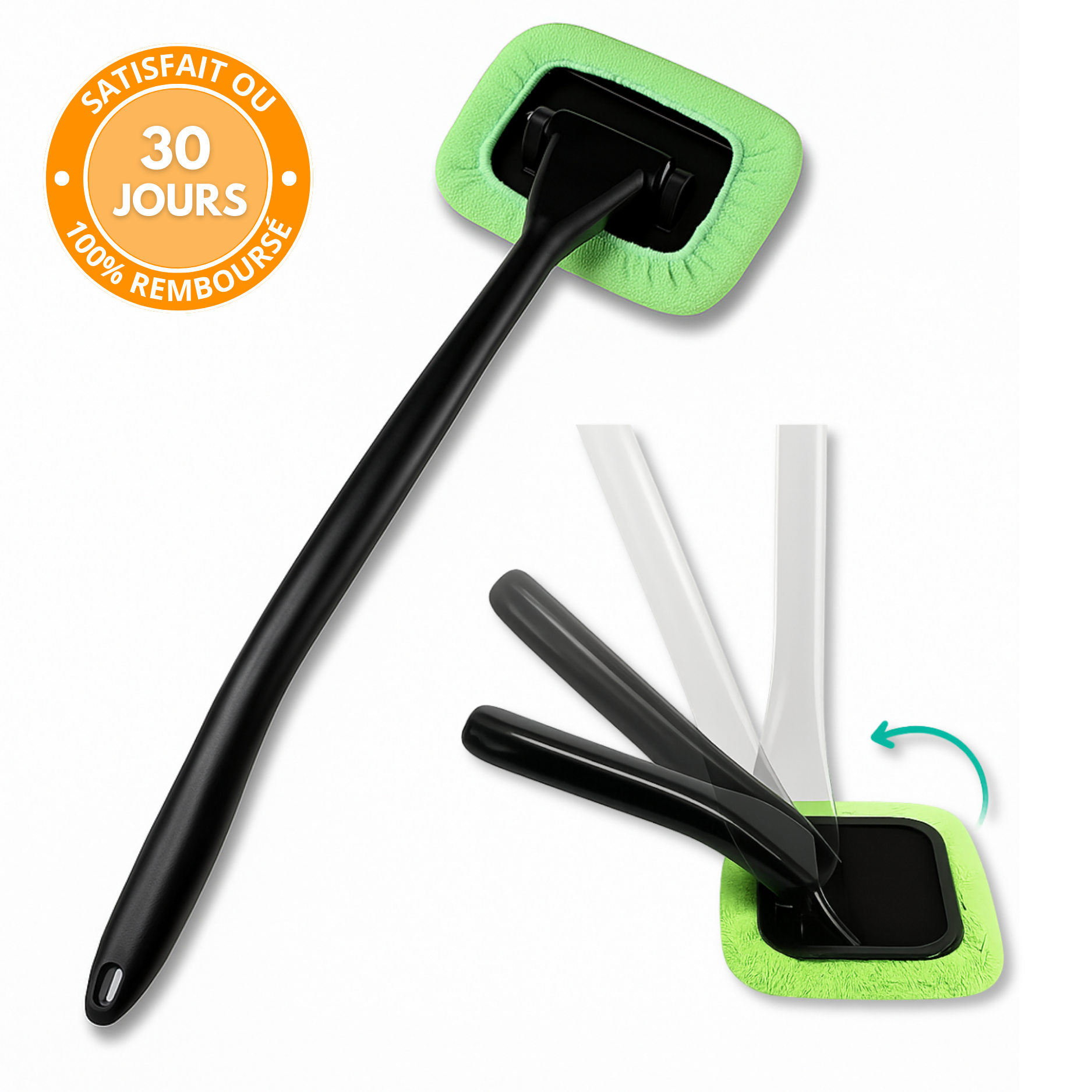 Brosse de nettoyage pour pare-brise – tête microfibre orientable et manche long