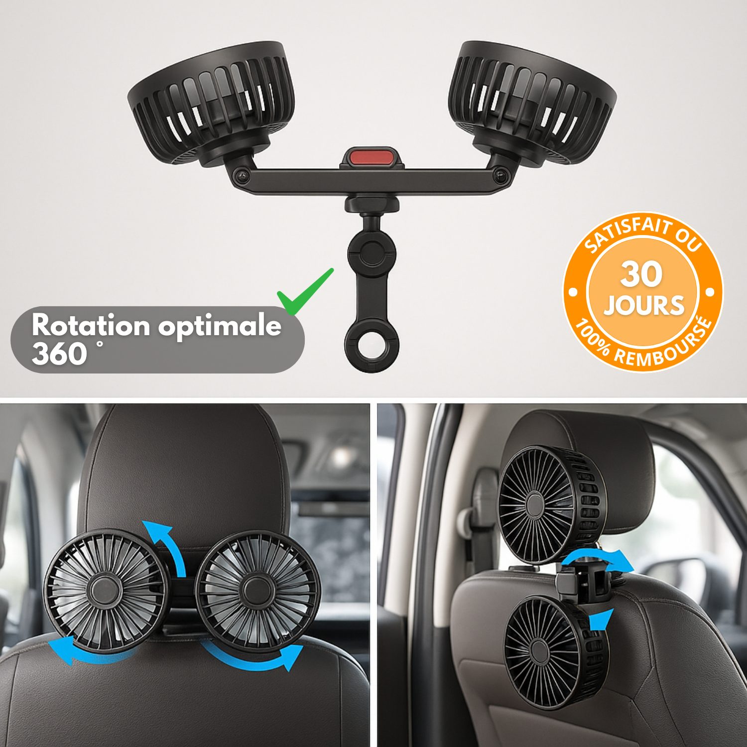 AirCool 360 – Ventilateur Double Tête Ultra-Frais pour Voiture