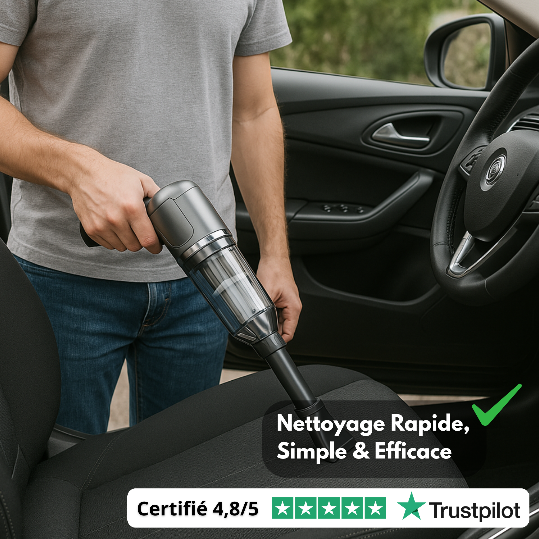 Aspirateur Voiture Sans Fil Puissant – Compact, Léger et Rechargeable