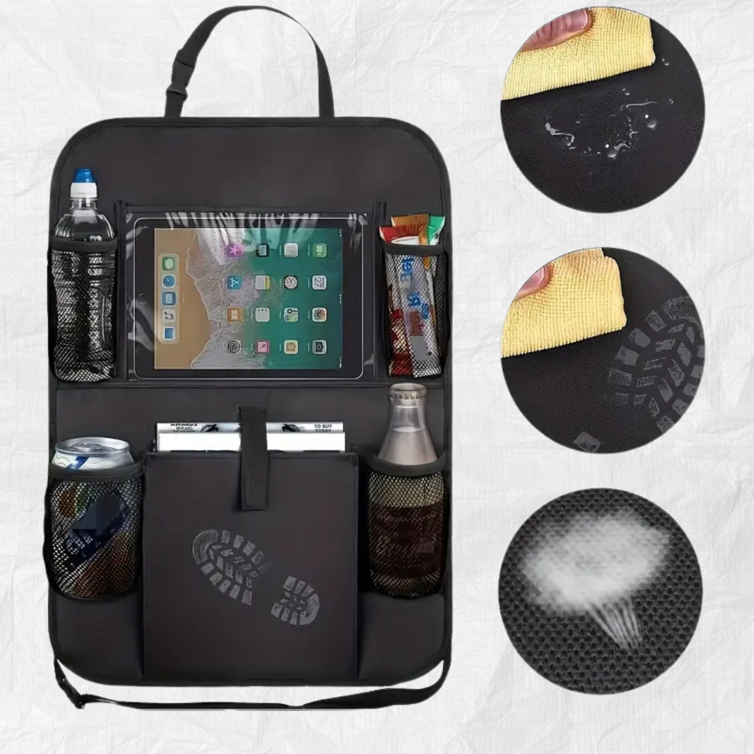 Organisateur de Siège Arrière Voiture (Lot de 2) – Rangement Multi-Poches, Protection Dossier et Repose-Pieds – Noire