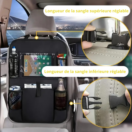 Organisateur de Siège Arrière Voiture (Lot de 2) – Rangement Multi-Poches, Protection Dossier et Repose-Pieds – Noire