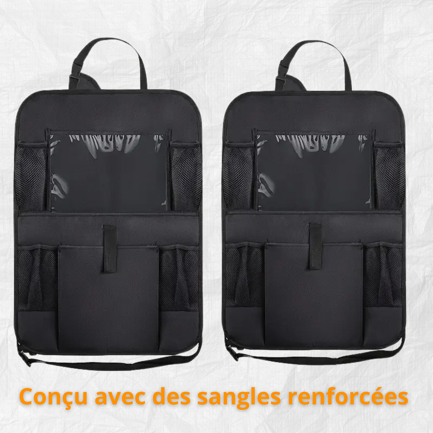 Organisateur de Siège Arrière Voiture (Lot de 2) – Rangement Multi-Poches, Protection Dossier et Repose-Pieds – Noire