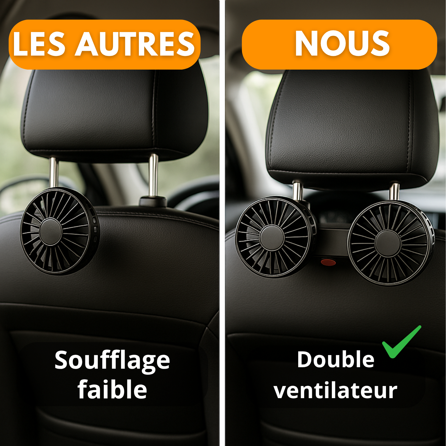 AirCool 360 – Ventilateur Double Tête Ultra-Frais pour Voiture
