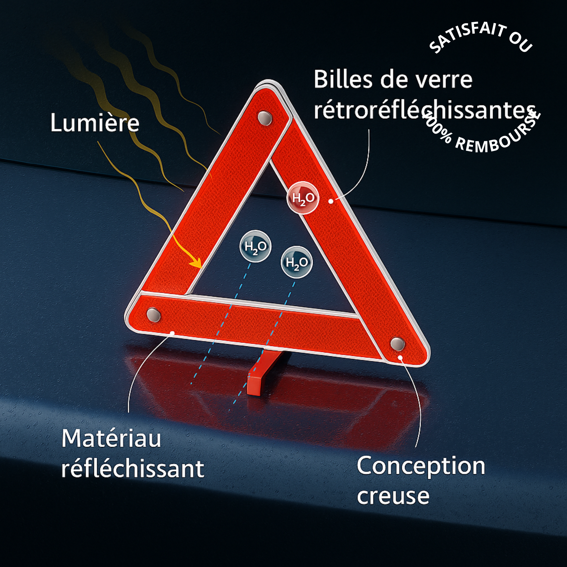 Panneau de Signalisation d'Urgence Réfléchissant pour Voiture – Triangulaire, Pliable, 30x30cm