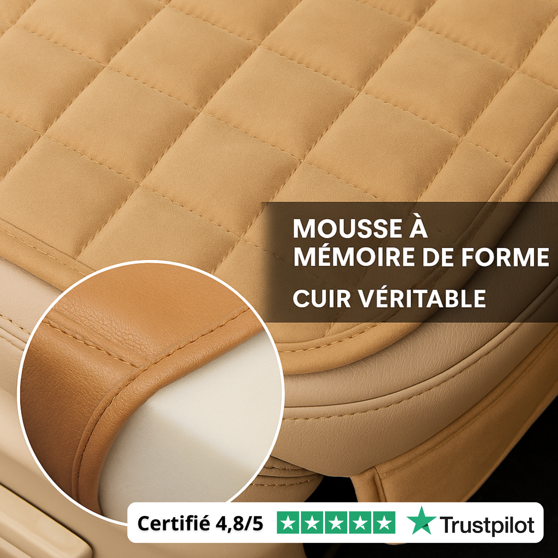 Coussin de siège voiture confortable – Housse matelassée antidérapante, protection universelle en cuir pour siège auto