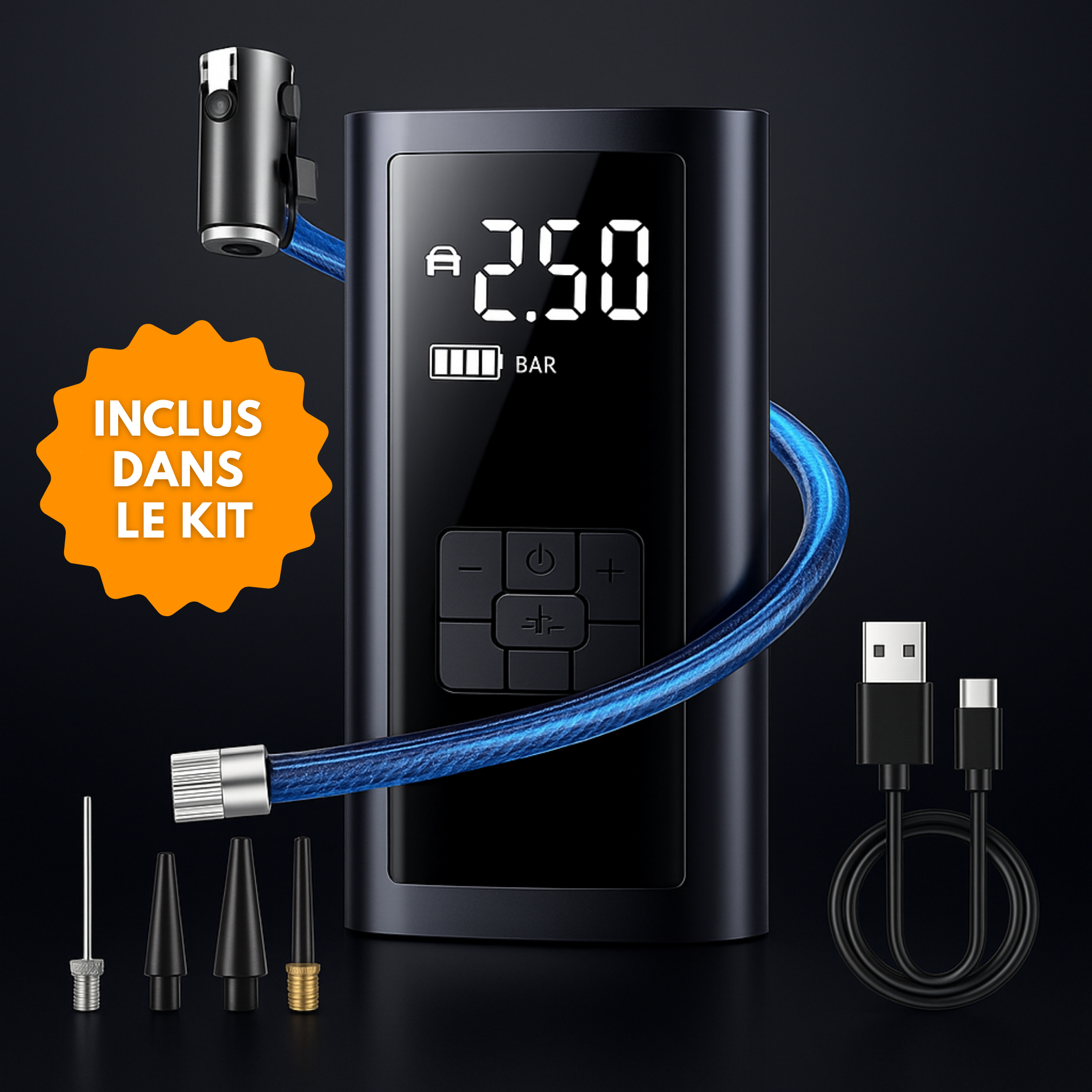 Compresseur d'Air Portable Voiture – Avec Écran LED & Batterie Rechargeable