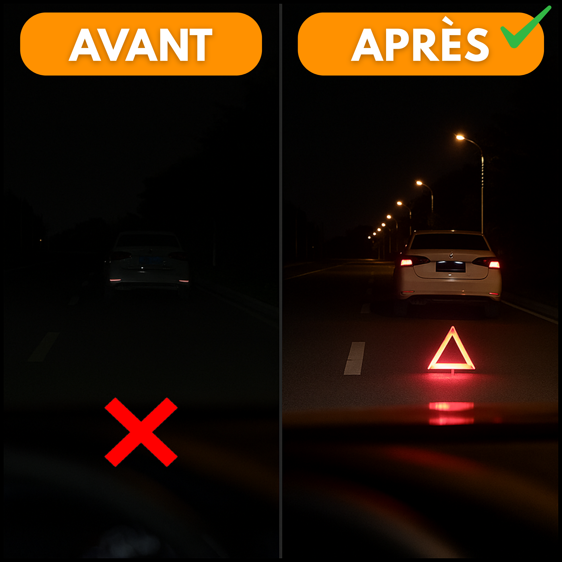 Panneau de Signalisation d'Urgence Réfléchissant pour Voiture – Triangulaire, Pliable, 30x30cm