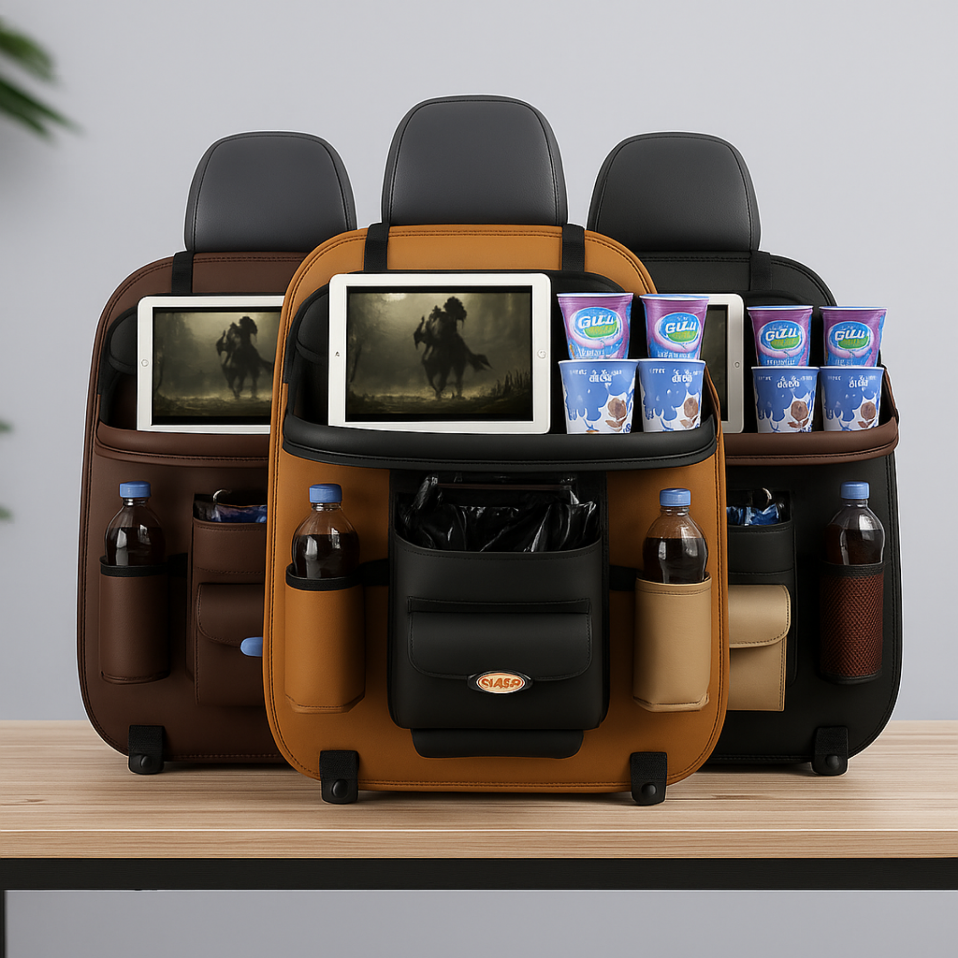 Organisateur de Siège Voiture en Cuir PU Haut de Gamme avec Table Pliable