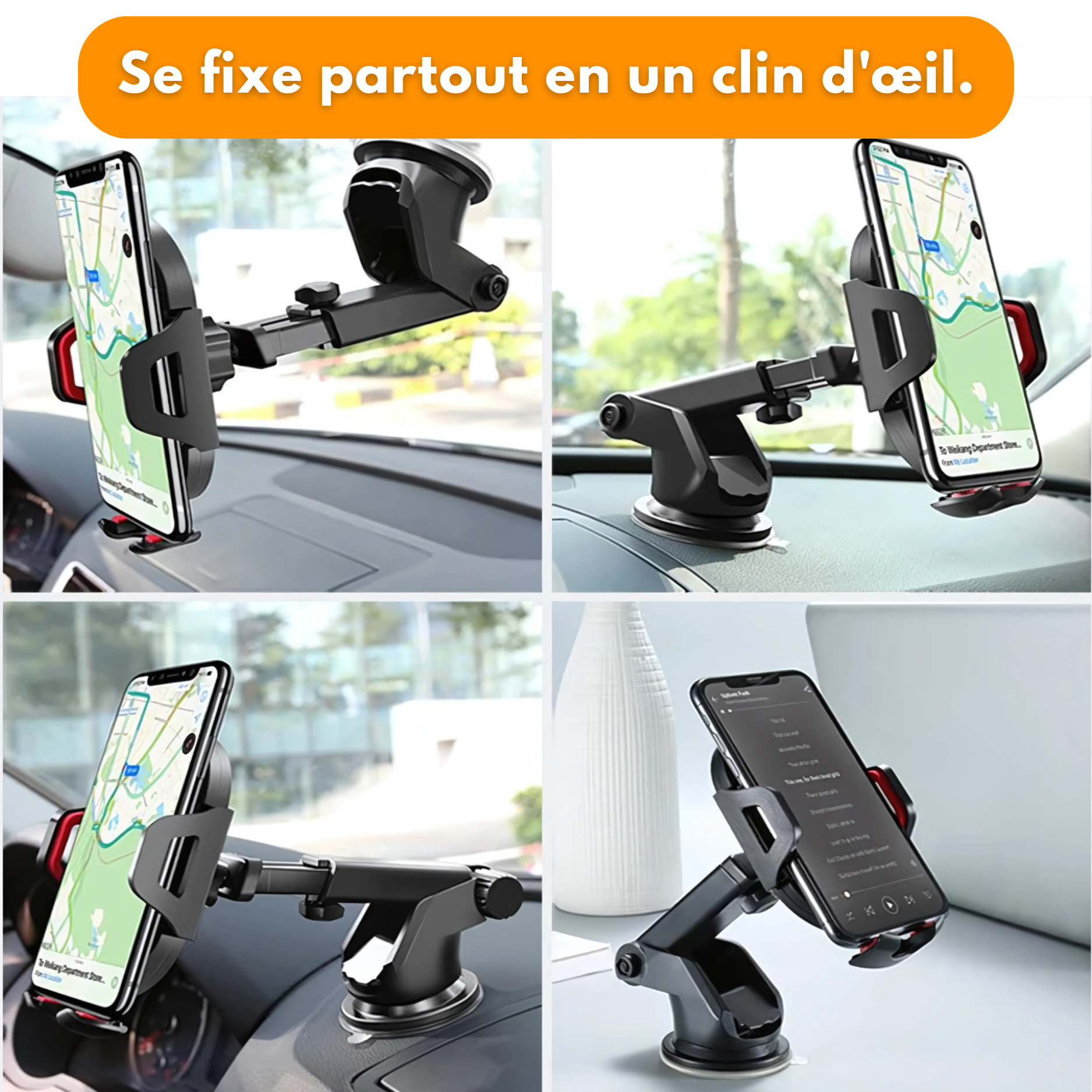 Support téléphone voiture avec ventouse et rotation 360°