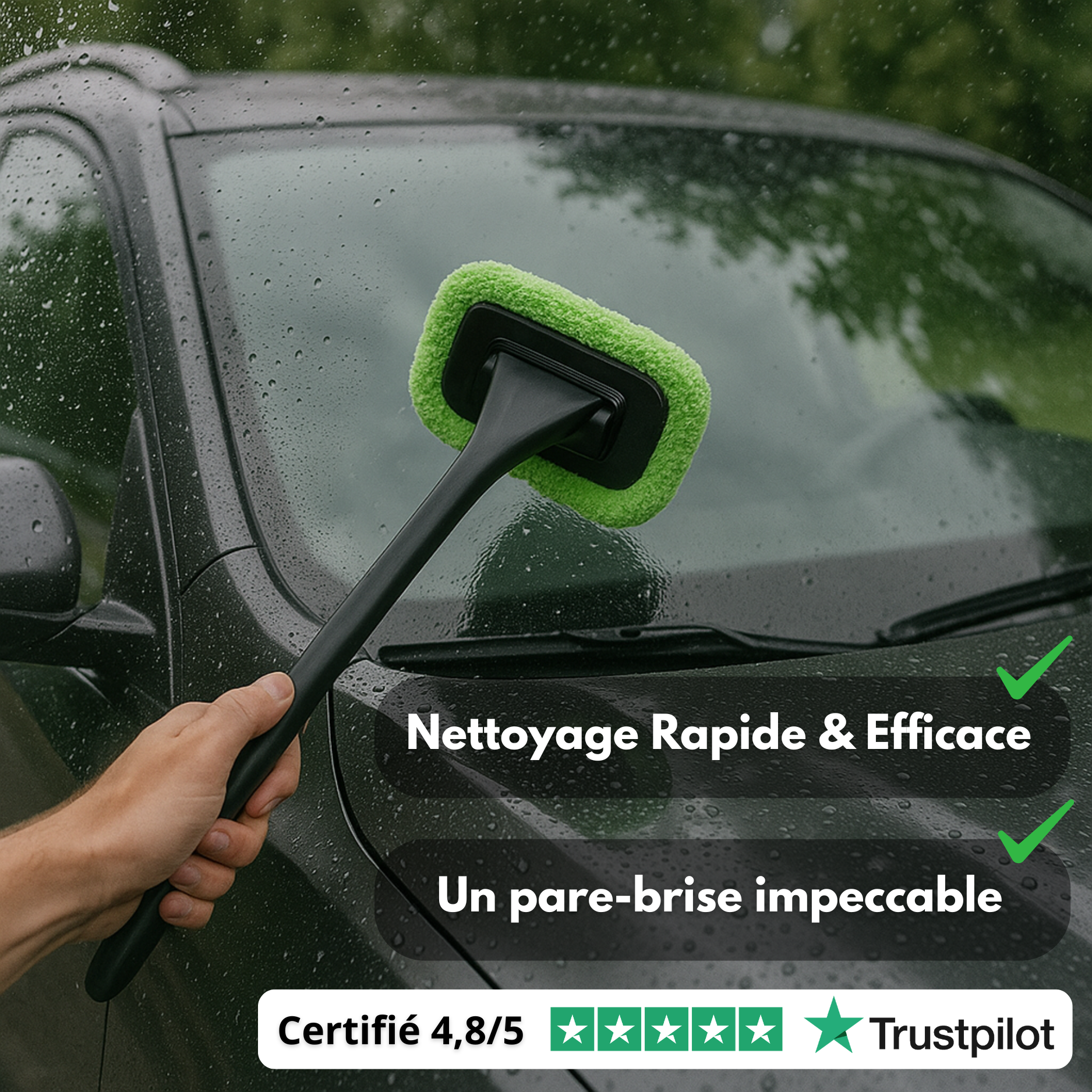 Brosse de nettoyage pour pare-brise – tête microfibre orientable et manche long