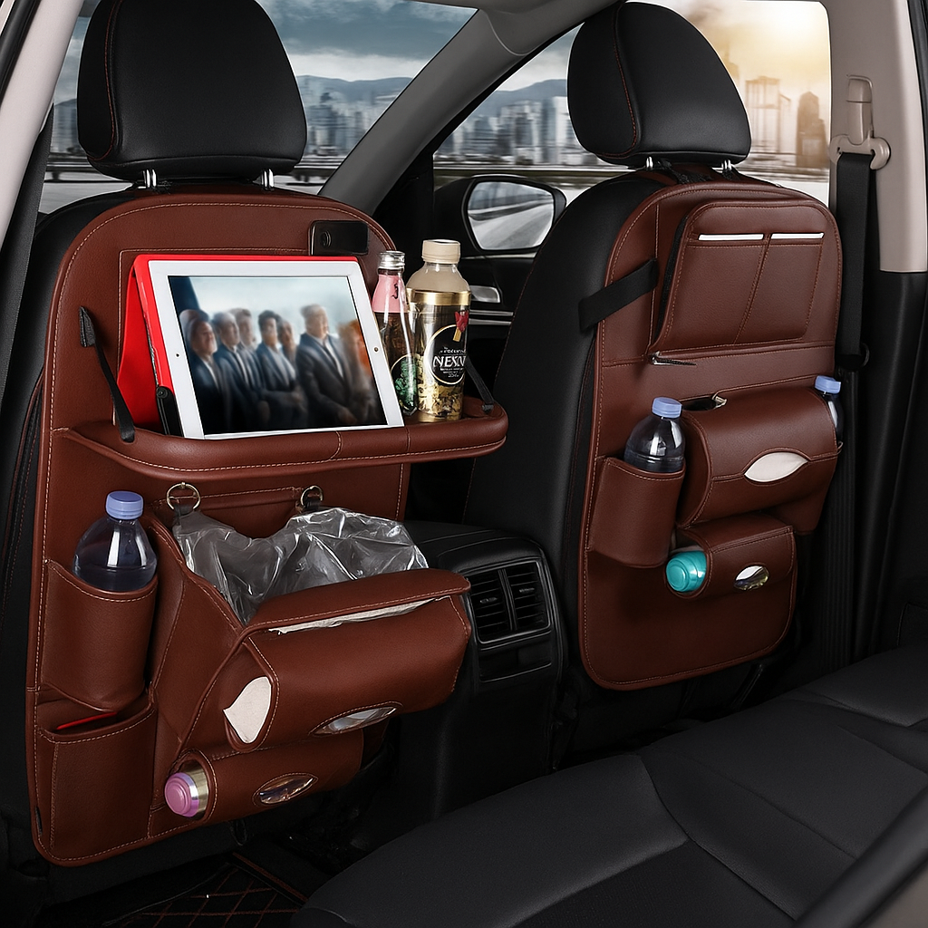 Organisateur de Siège Voiture en Cuir PU avec Table Pliable