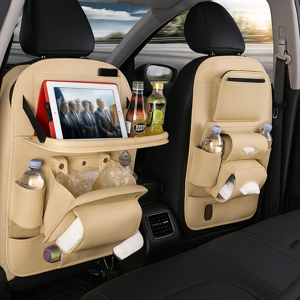 Organisateur de Siège Voiture en Cuir PU avec Table Pliable