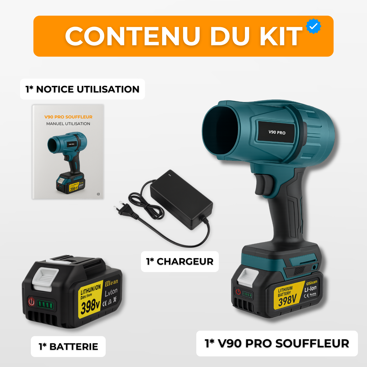 Souffleur Sans Fil Puissant V90 PRO – Compact, Léger et Ultra Performant