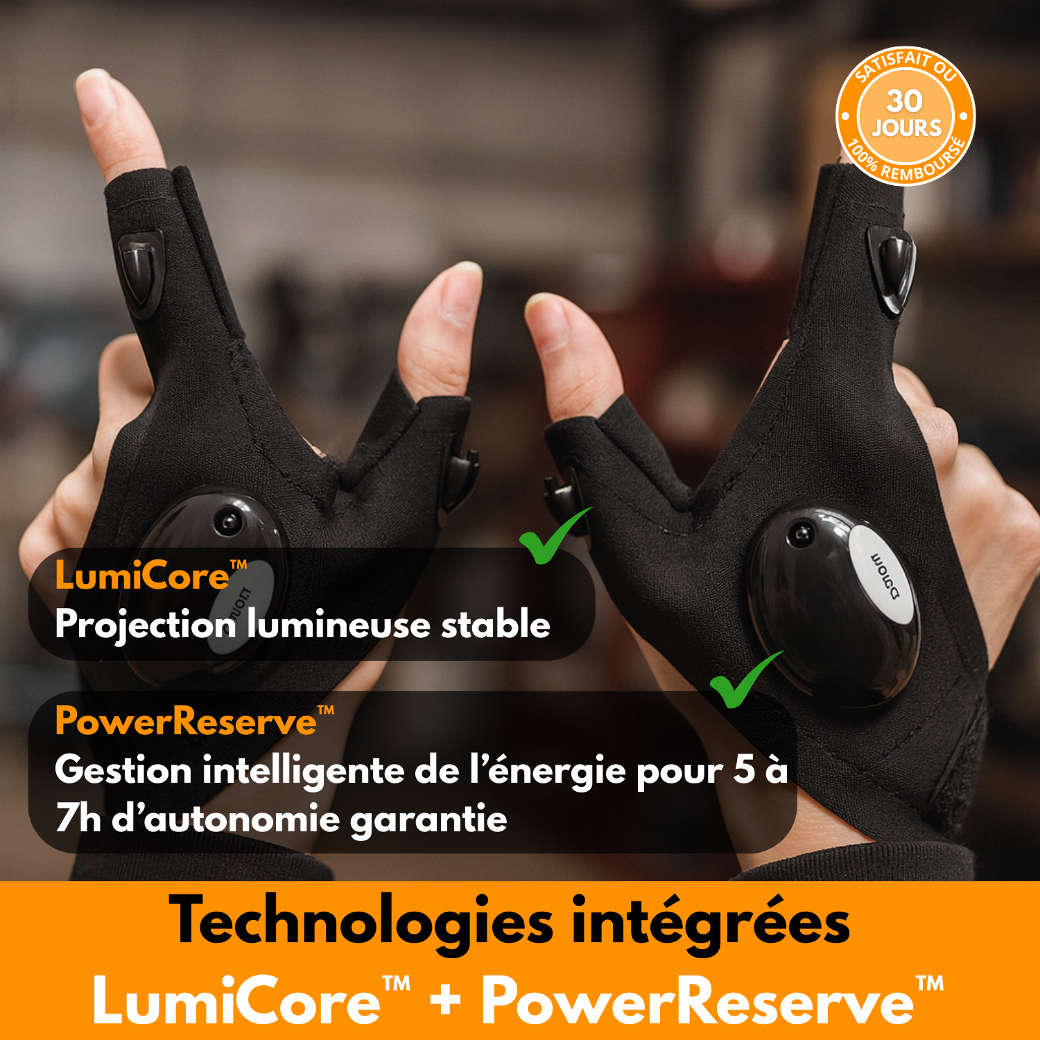 LumaGrip™ – gants lumineux de précision