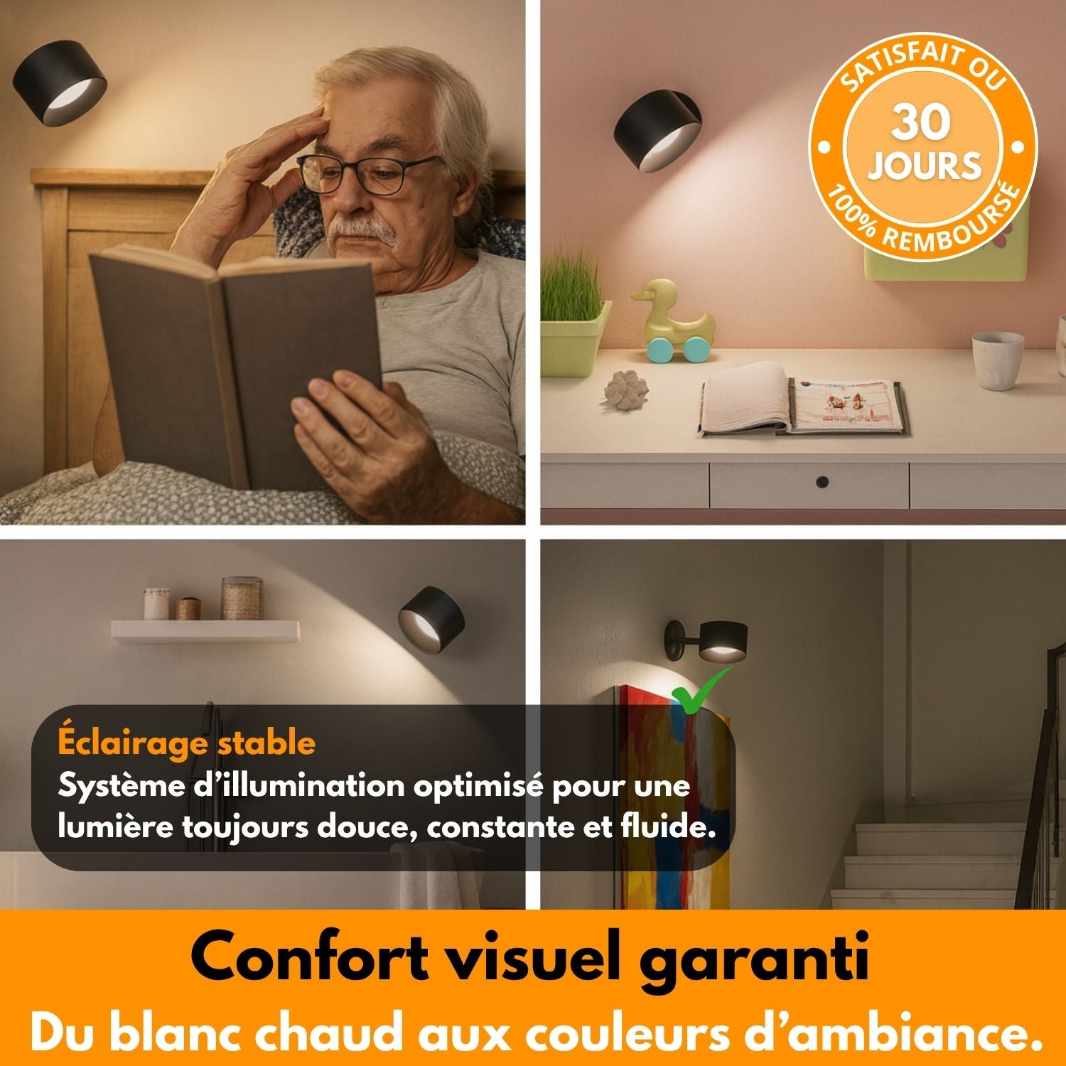 A8 pro – Lampe murale magnétique sans fil à intensité et couleurs réglables