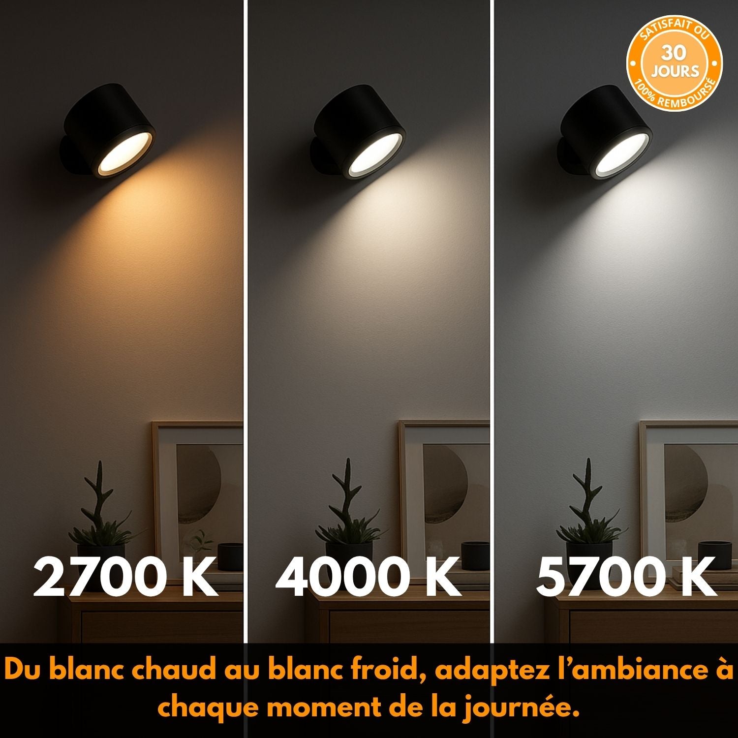 A8 pro – Lampe murale magnétique sans fil à intensité et couleurs réglables