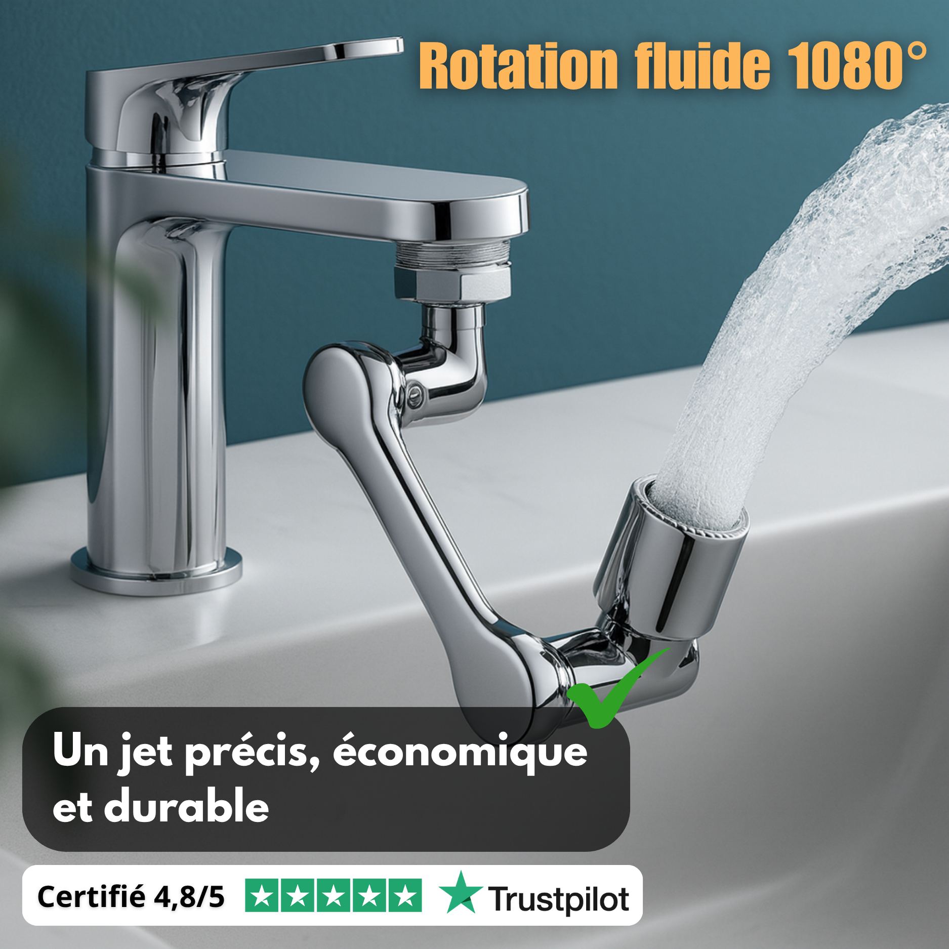 Adaptateur G17 PRO – Extension de robinet rotative 1080° à double jet