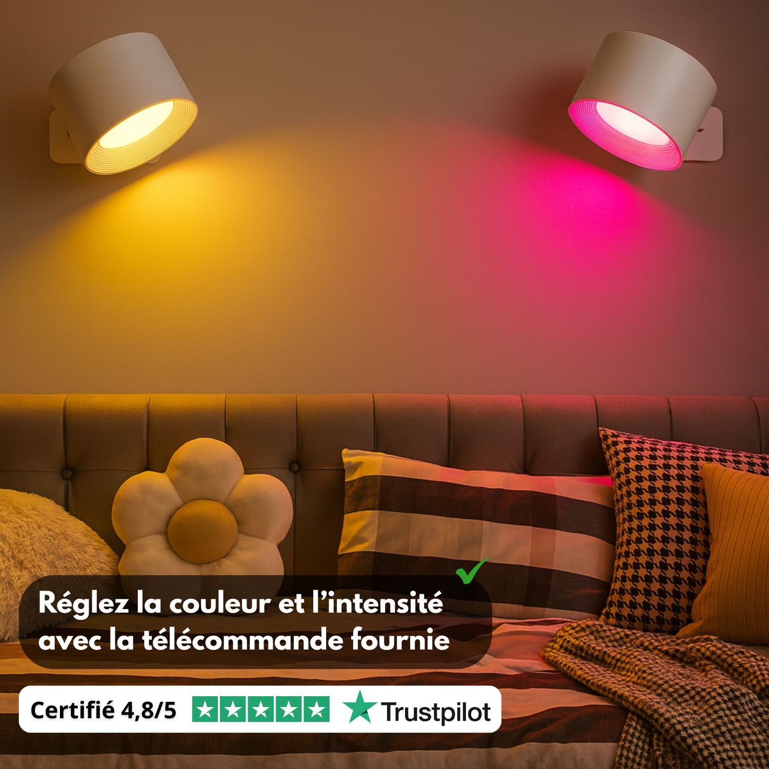 A8 pro – Lampe murale magnétique sans fil à intensité et couleurs réglables