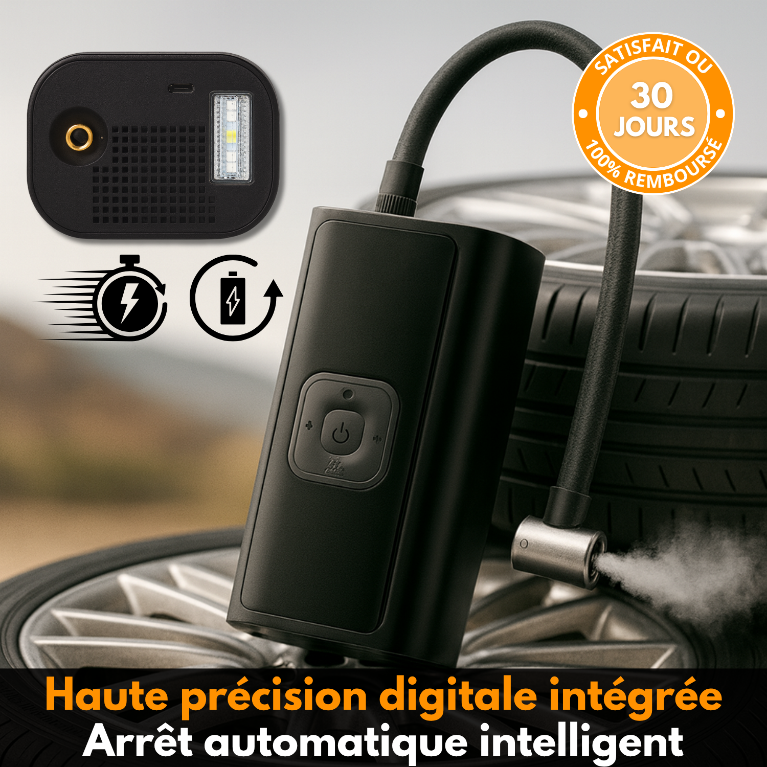 Gonfleur Pneus Voiture Sans Fil 6000mAh - Compresseur Portable LED Arrêt Auto Pour Voiture Moto Vélo