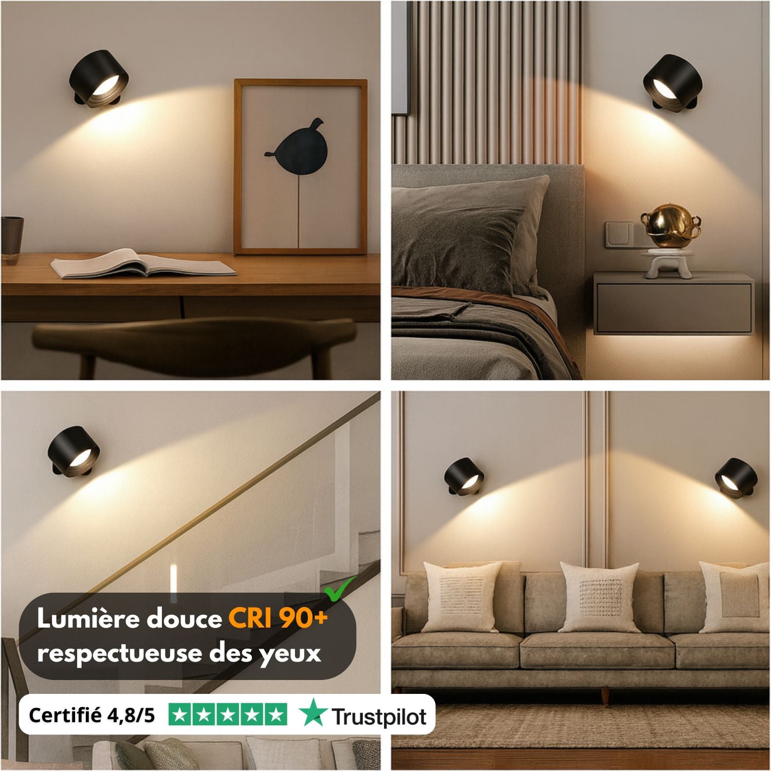 A8 pro – Lampe murale magnétique sans fil à intensité et couleurs réglables