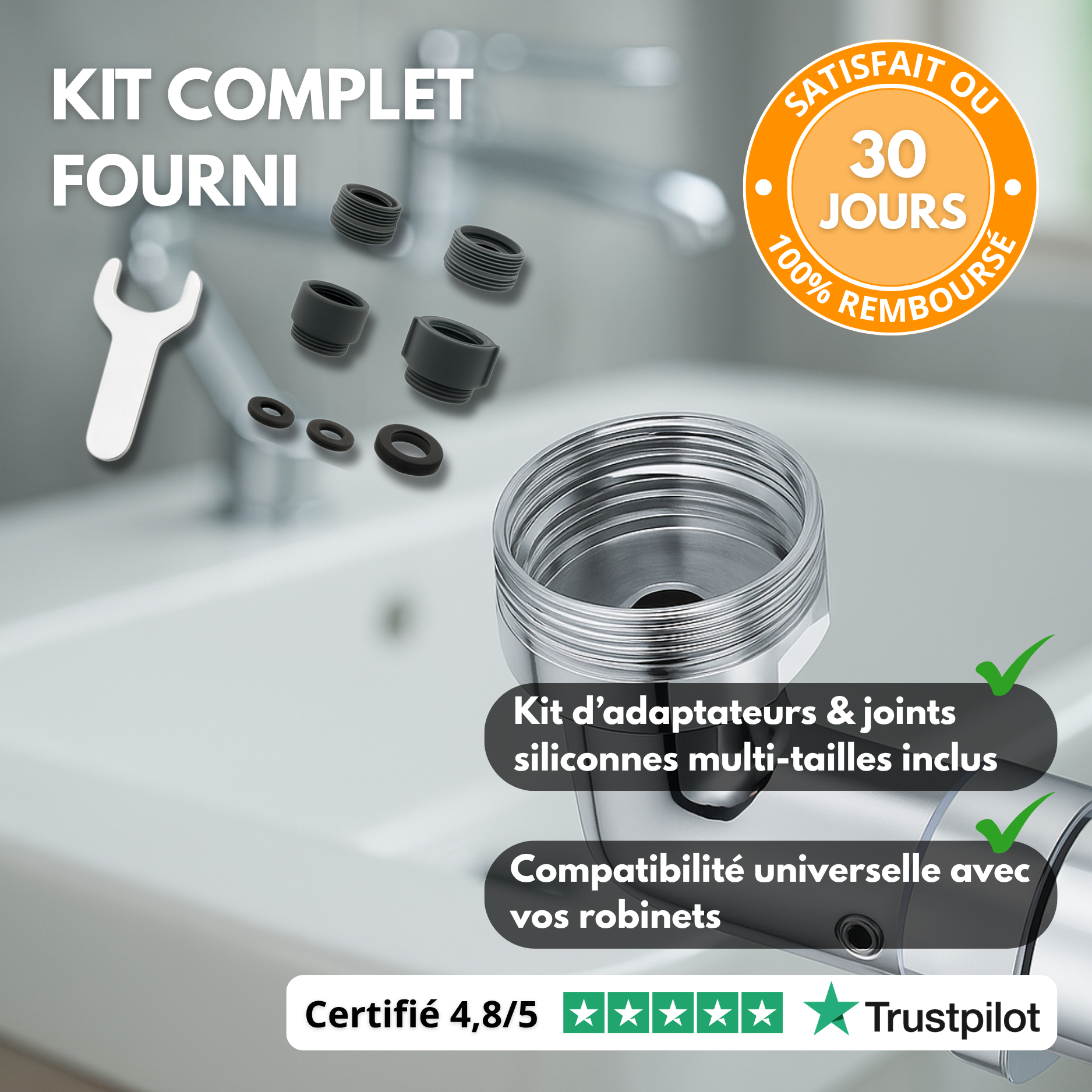 Adaptateur G17 PRO – Extension de robinet rotative 1080° à double jet