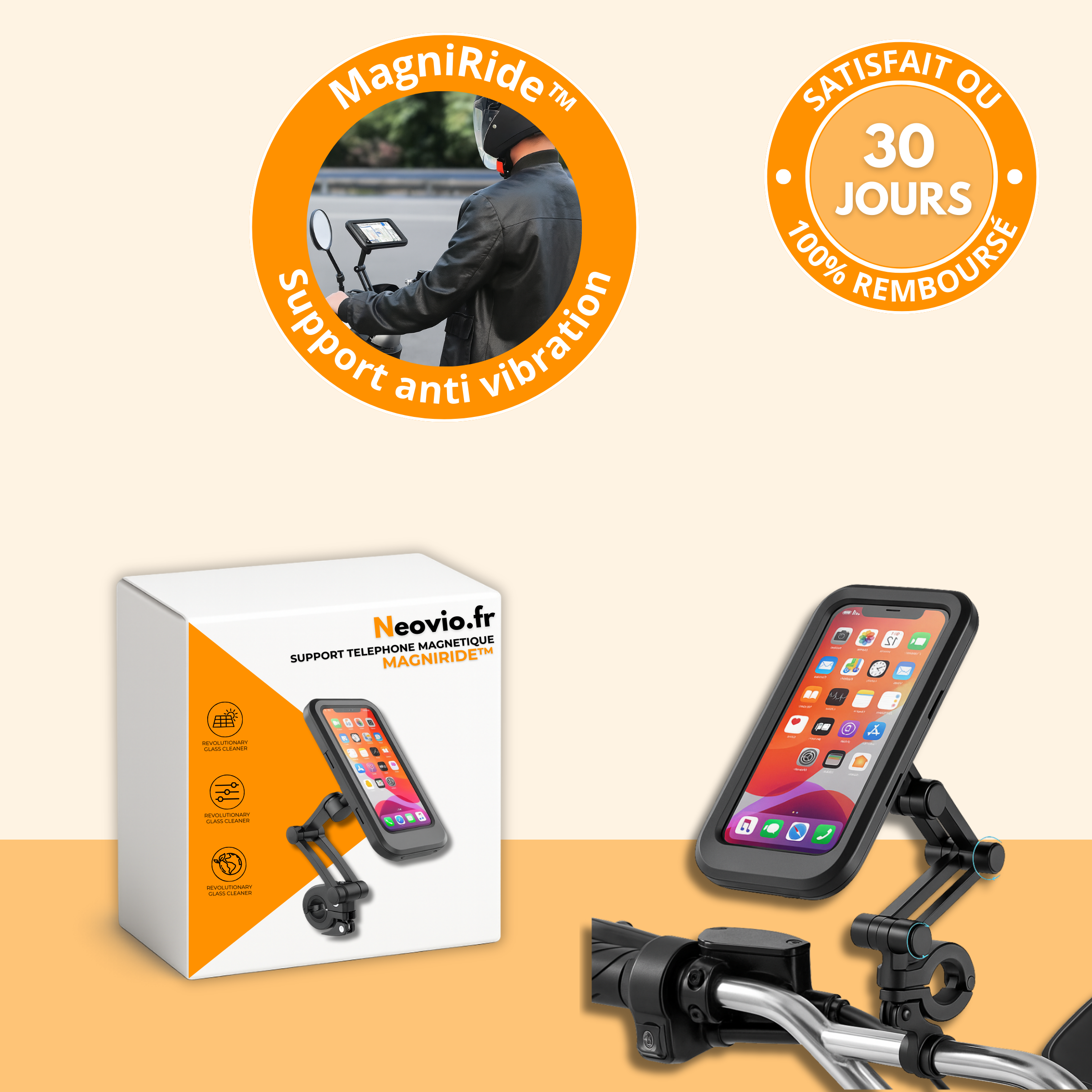 MagniRide PRO™ – Support Téléphone 360° Ultra-Stable & Étanche