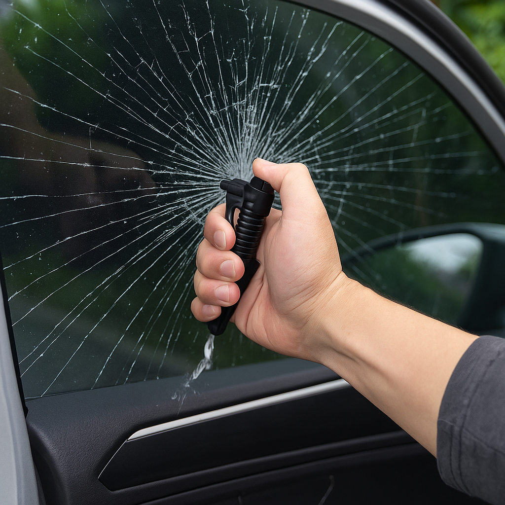 Outil de Sécurité Voiture 3-en-1 – Brise-Vitre, Coupe-Ceinture & Marteau de Secours