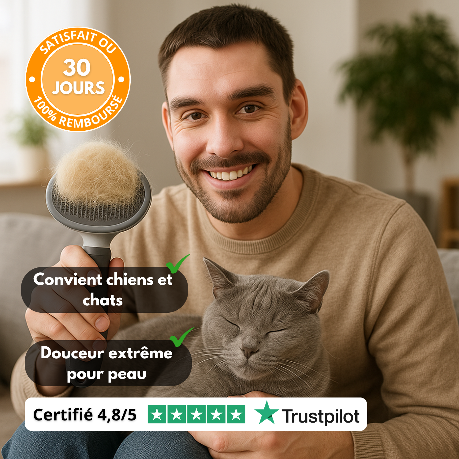 PurrClean™ – Brosse à Picots Courbés, Éjection Facile