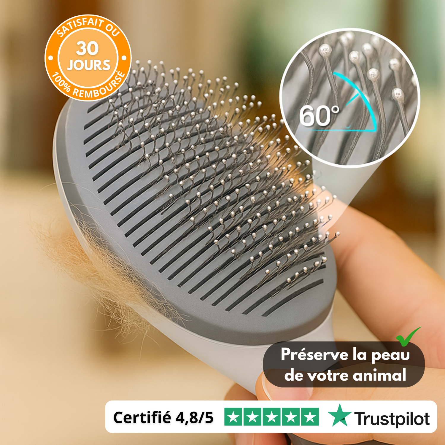 PurrClean™ – Brosse à Picots Courbés, Éjection Facile