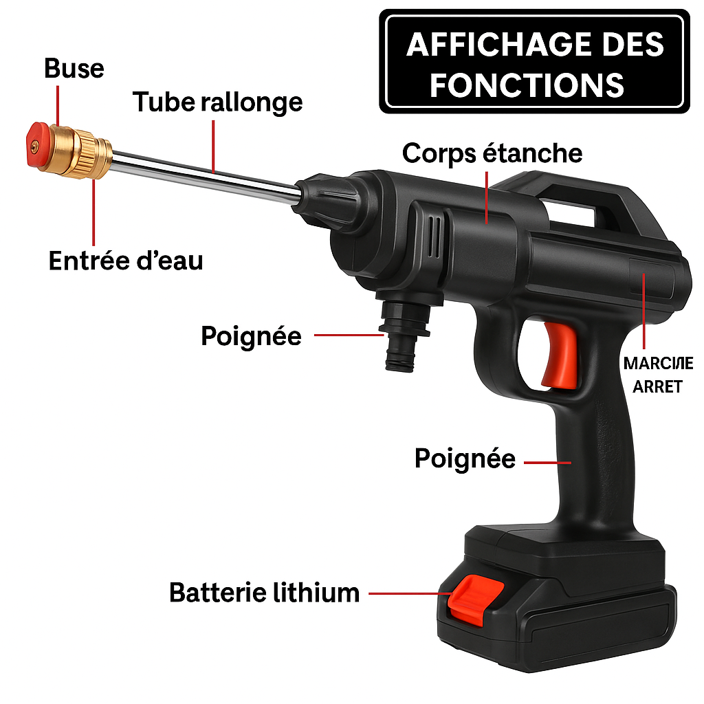 Nettoyeur Haute Pression Sans Fil à Batterie – Usage Domestique & Auto